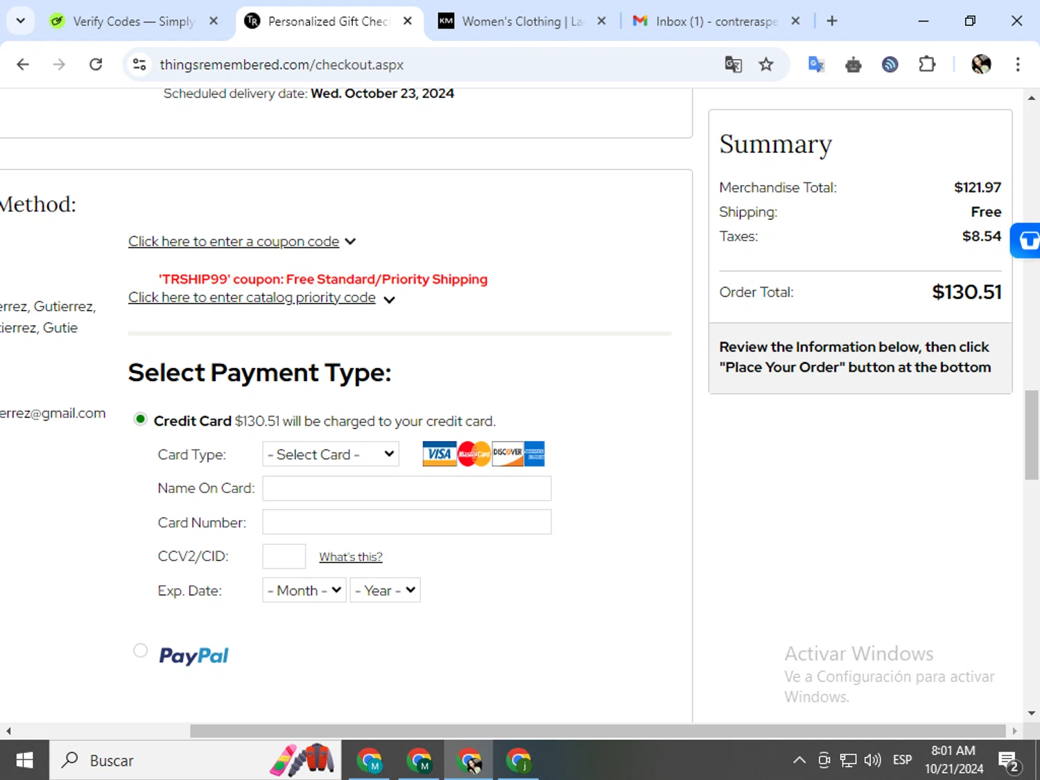 how to use Things Remembered coupons