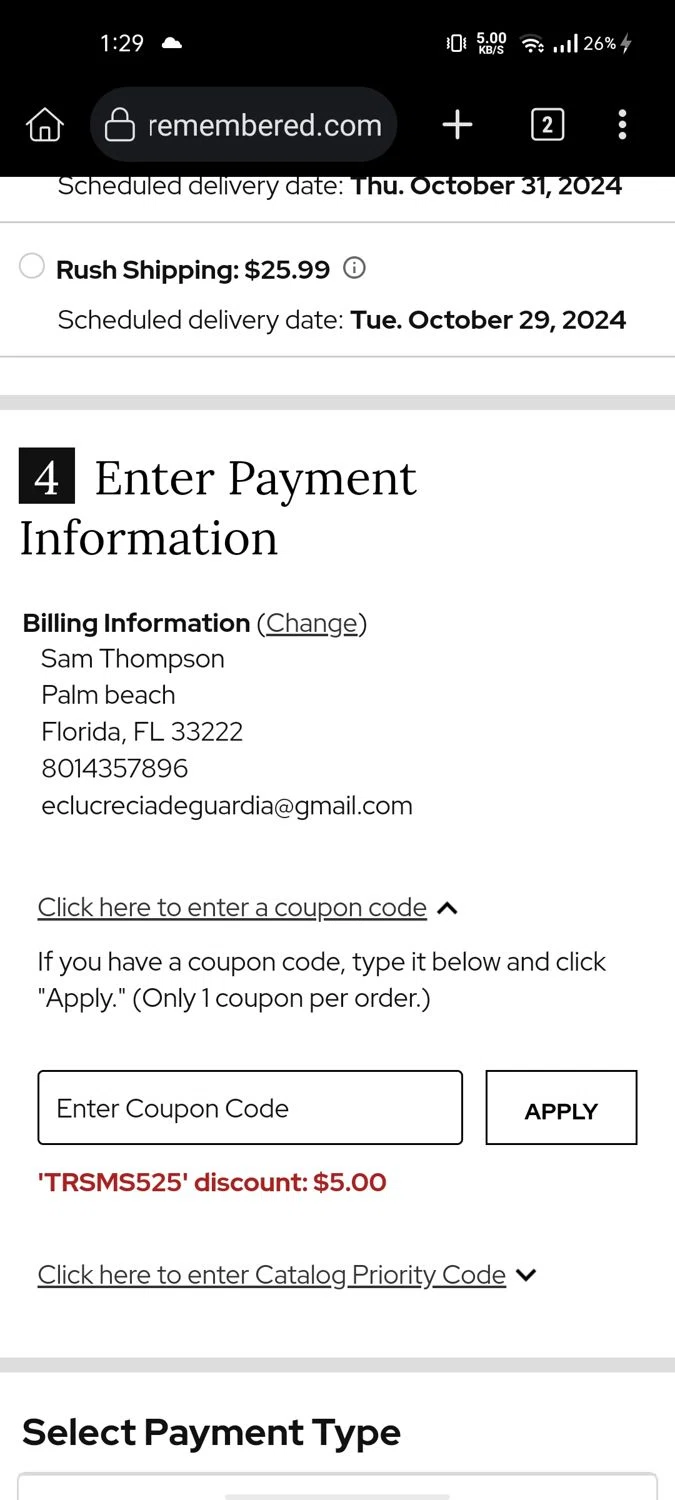 where to use Things Remembered promo code box