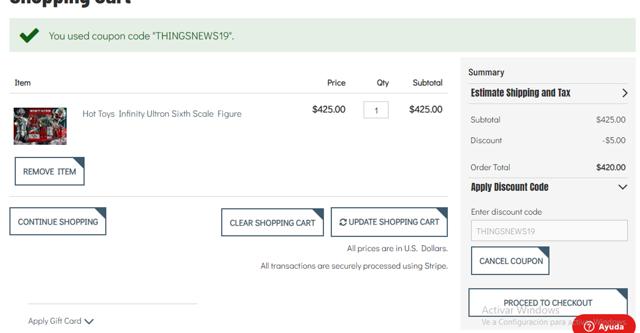 Things From Another World checkout page showing Things From Another World discount code box | Screenshot taken by SimplyCodes community member on Jan 2, 2025