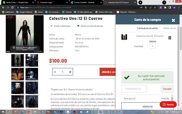 Things From Another World checkout page showing Things From Another World discount code box | Screenshot taken by SimplyCodes community member on Jan 20, 2025