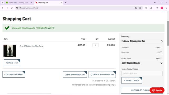 Things From Another World checkout page showing Things From Another World discount code box | Screenshot taken by SimplyCodes community member on Feb 1, 2025