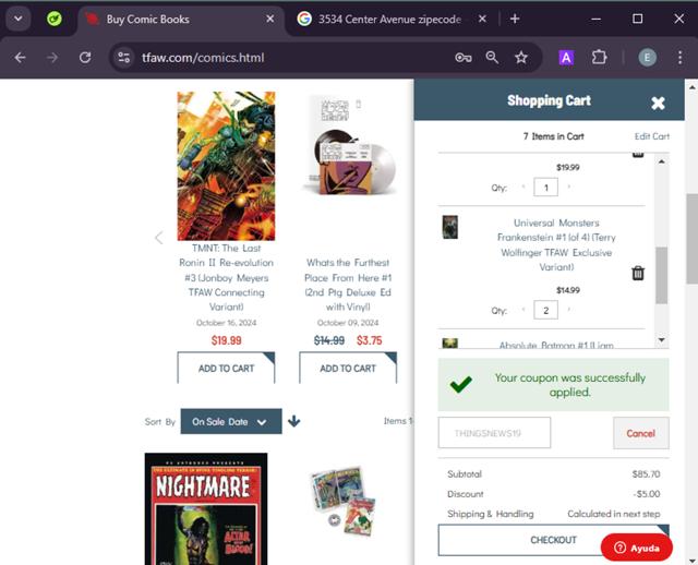 Things From Another World checkout page showing Things From Another World discount code box | Screenshot taken by SimplyCodes community member on Dec 27, 2024