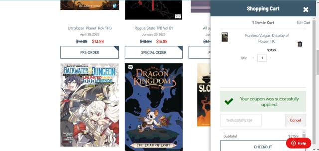 Things From Another World checkout page showing Things From Another World discount code box | Screenshot taken by SimplyCodes community member on Jan 26, 2025