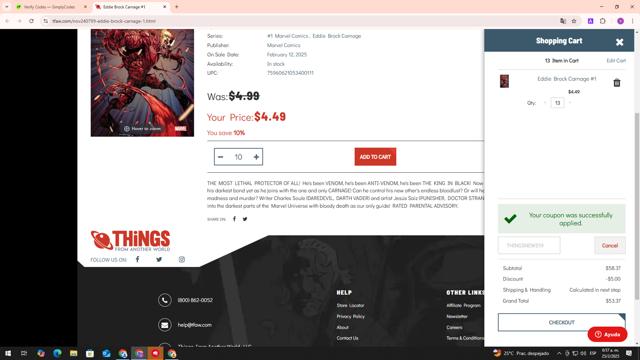 Things From Another World checkout page showing Things From Another World discount code box | Screenshot taken by SimplyCodes community member on Feb 25, 2025