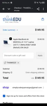 thinkEDU coupon verification screenshot