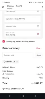 Thinkfit25 coupon verification screenshot