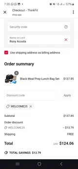 Welcome25 coupon verification screenshot
