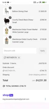 mother15% coupon verification screenshot
