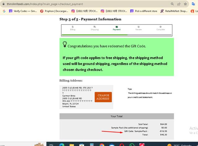 Thin Slim Foods checkout page showing Thin Slim Foods coupon code box | Screenshot taken by SimplyCodes community member on Feb 28, 2024