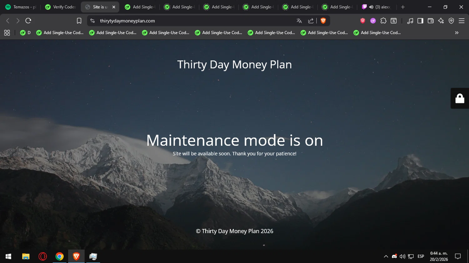 Thirty Day Money Plan promo code screenshot showing code dkywkilvmo applied at Thirty Day Money Plan checkout page. Uploaded by SimplyCodes community member Ultrapapu on Feb 20, 2026