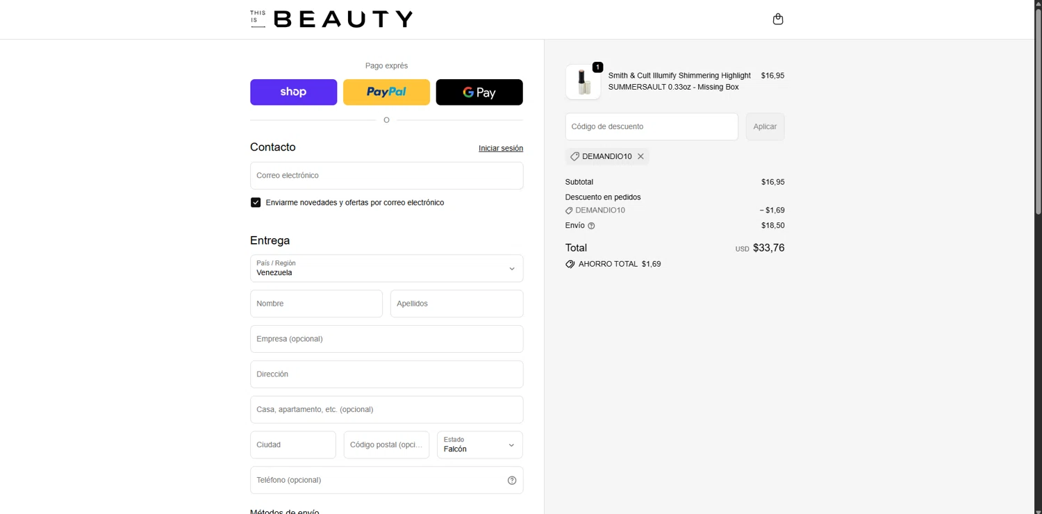 This is Beauty discount code screenshot showing code DEMANDIO10 applied at This is Beauty checkout page. Uploaded by SimplyCodes community member RoyalVirtuoso4479 on Nov 13, 2025
