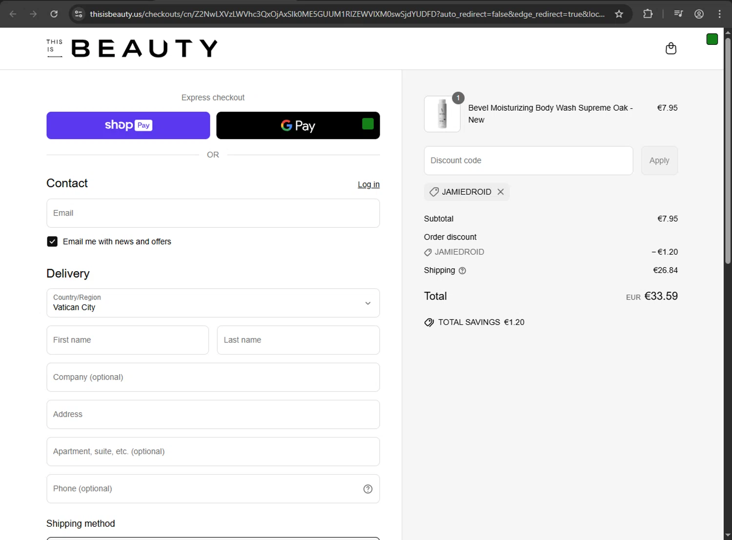 This is Beauty discount code screenshot showing code jamiedroid applied at This is Beauty checkout page. Uploaded by SimplyCodes community member megagei on Jun 19, 2025