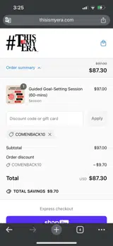COMENBACK10 coupon verification screenshot