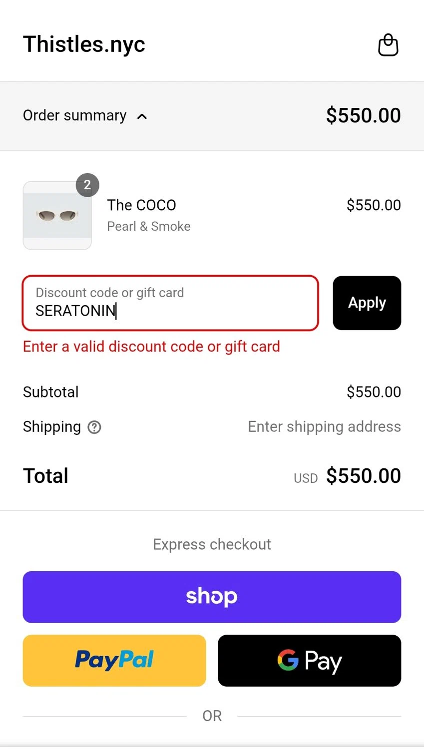 THISTLES promo code screenshot showing code SERATONIN applied at THISTLES checkout page. Uploaded by SimplyCodes community member JuanMonge on Sep 7, 2025