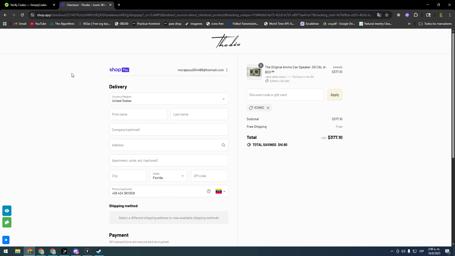 Thodio discount code screenshot showing code ICONIC applied at Thodio checkout page. Uploaded by SimplyCodes community member SOOOOOOOOOOOOOOOOOOOOOOO on Aug 16, 2025