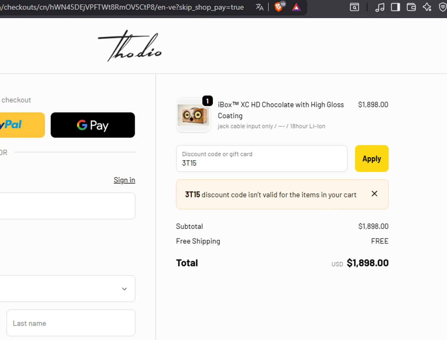 Thodio discount code screenshot showing code 3T15 applied at Thodio checkout page. Uploaded by SimplyCodes community member Dejadepicharme on Oct 13, 2025