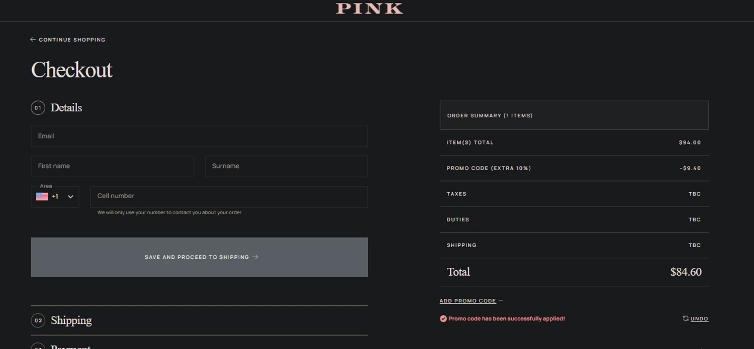 Thomas Pink checkout page showing Thomas Pink promo code box | Screenshot taken by SimplyCodes community member on Nov 25, 2024