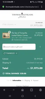 Thanks20 coupon verification screenshot
