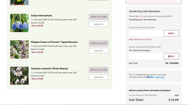 Thompson & Morgan checkout page showing Thompson & Morgan promo code box | Screenshot taken by SimplyCodes community member on Jul 29, 2025
