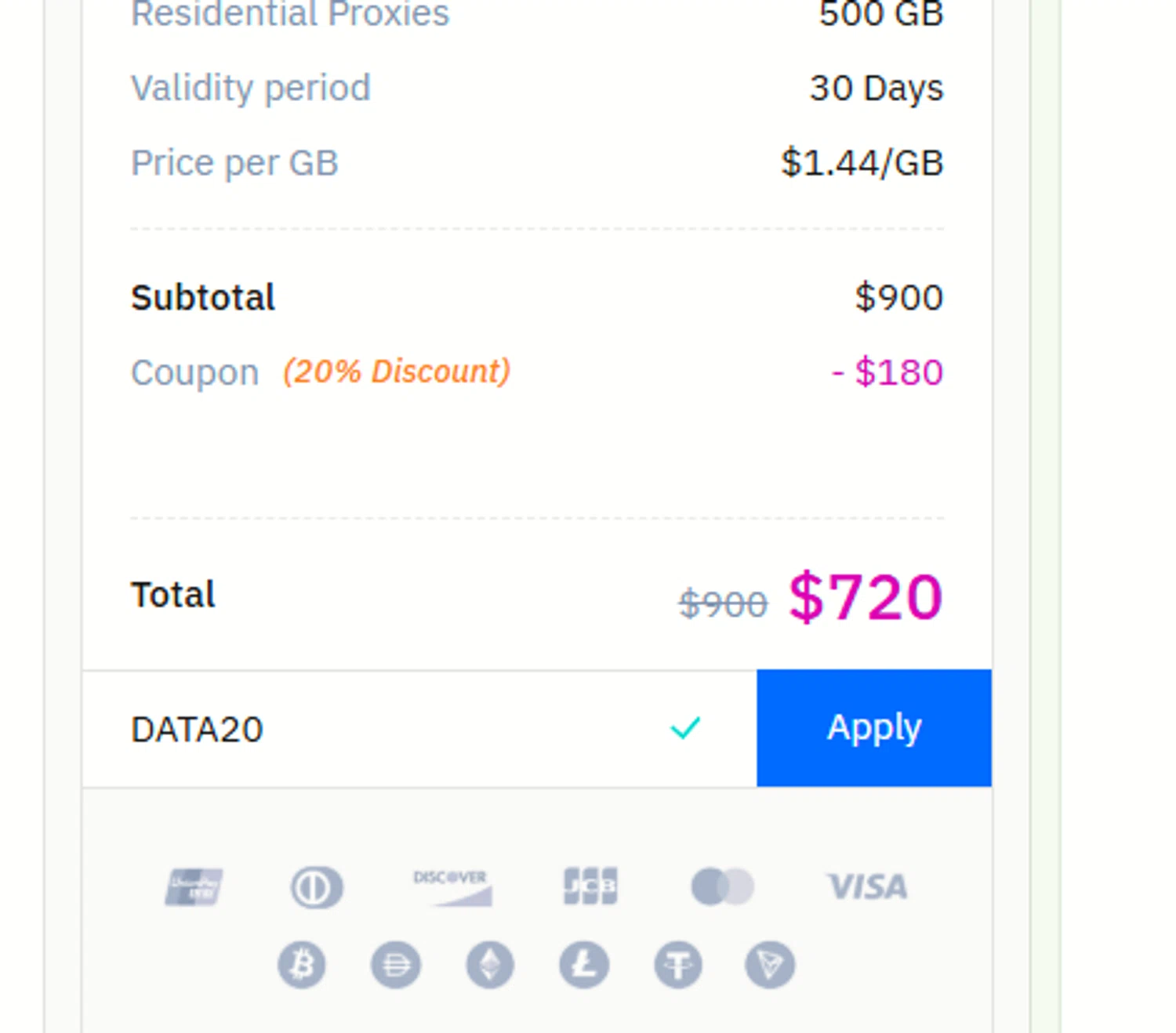Thordata promo code screenshot showing code DATA20 applied at Thordata checkout page. Uploaded by SimplyCodes community member a2d2c2d211 on Nov 21, 2025
