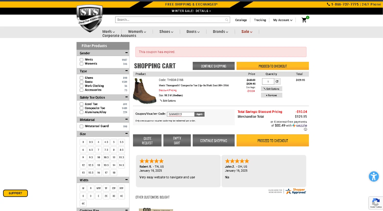 Thorogood discount code screenshot showing code SUMMER15 applied at Thorogood checkout page. Uploaded by SimplyCodes community member VEROSS on Jan 16, 2025