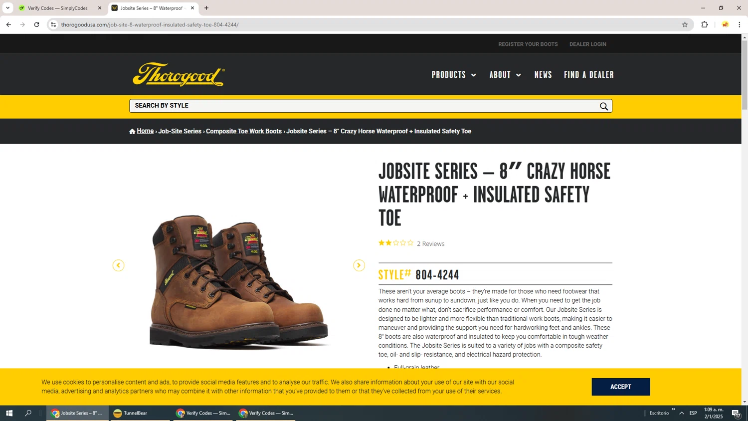 Thorogood discount code screenshot showing code SPRING15 applied at Thorogood checkout page. Uploaded by SimplyCodes community member Richard251 on Jan 2, 2025