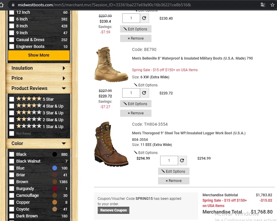 Thorogood checkout page showing Thorogood discount code box | Screenshot taken by SimplyCodes community member on Aug 13, 2021