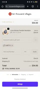 CART10 coupon verification screenshot