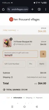 Spring20 coupon verification screenshot