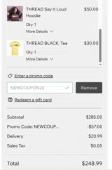 NEWCOUPON20 coupon verification screenshot