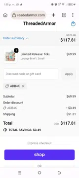 ADB4K coupon verification screenshot