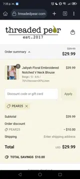 PEAR25 coupon verification screenshot