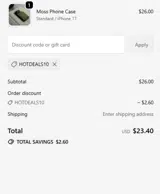 HOTDEALS10 coupon verification screenshot