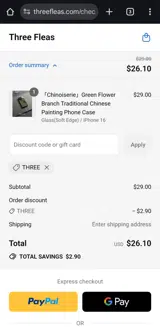 THREE coupon verification screenshot