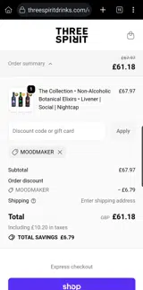 Three Spirit UK coupon verification screenshot
