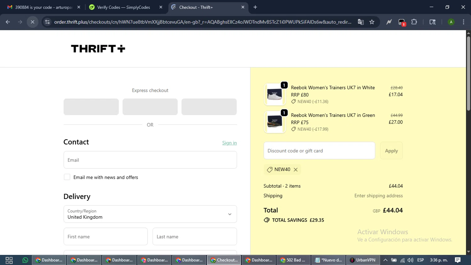 Thrift+ checkout page showing Thrift+ coupon code box | Screenshot taken by SimplyCodes community member on Jan 22, 2026