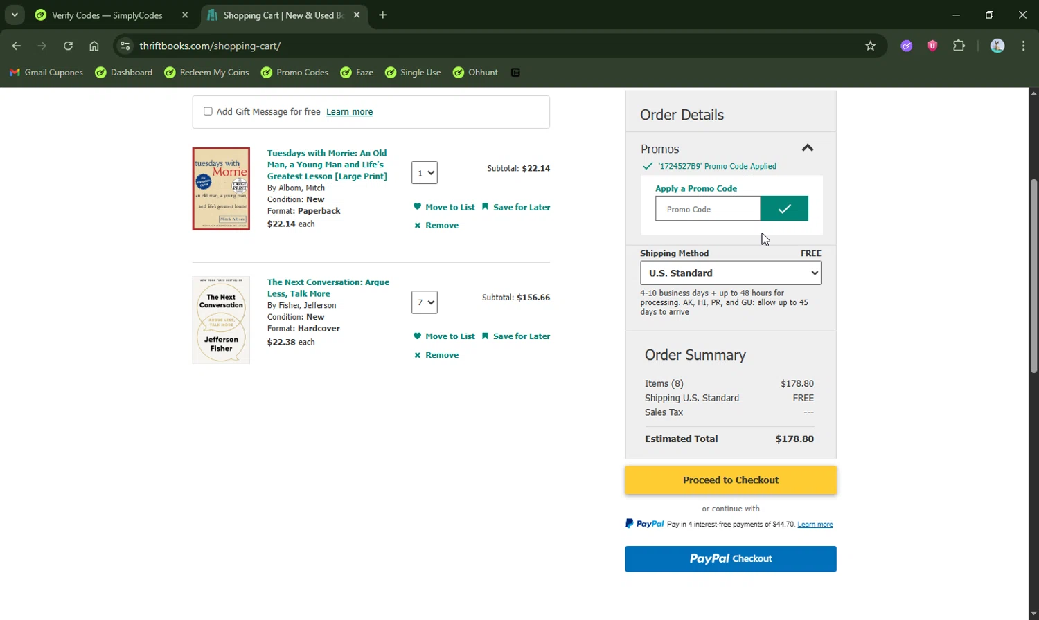 Thriftbooks promo code screenshot showing code 1724527B9 applied at Thriftbooks checkout page. Uploaded by SimplyCodes community member LHaunter2 on Feb 5, 2026