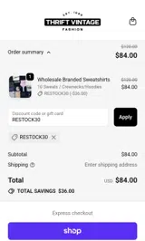 Thrift Vintage Fashion coupon verification screenshot