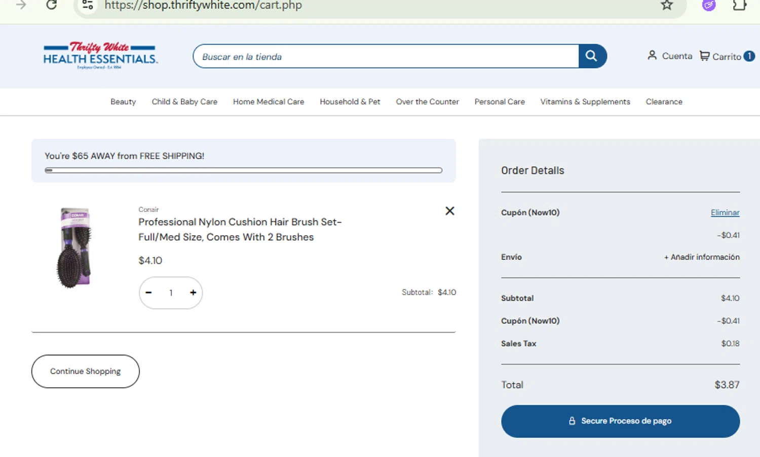 Thrifty White coupon code screenshot showing code Now10 applied at Thrifty White checkout page. Uploaded by SimplyCodes community member RewardFinder4836 on Aug 21, 2025