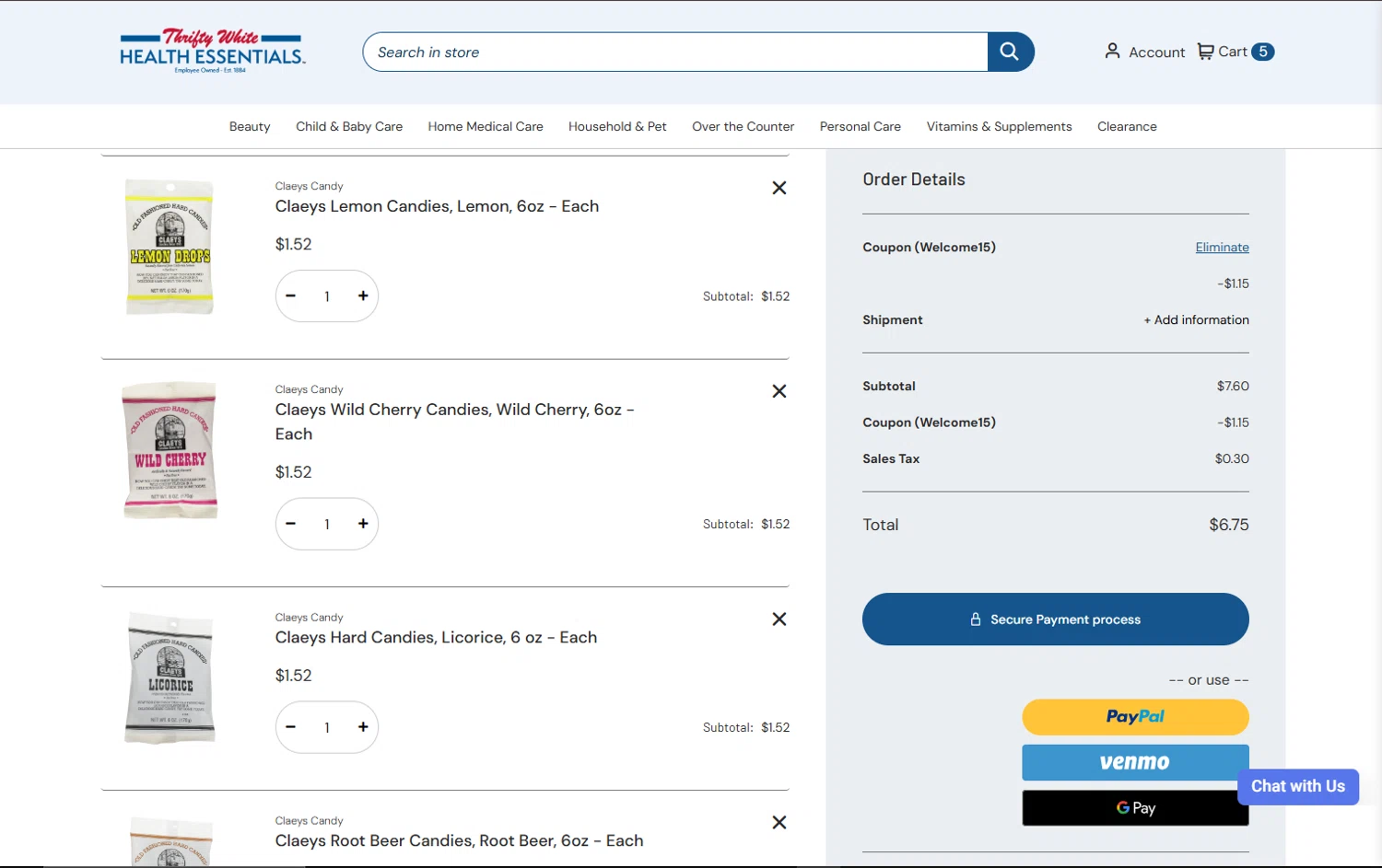 Thrifty White checkout page showing Thrifty White coupon code box | Screenshot taken by SimplyCodes community member on Jan 12, 2026