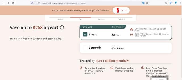 Thrive Market checkout page showing Thrive Market promo code box | Screenshot taken by SimplyCodes community member on Sep 12, 2021