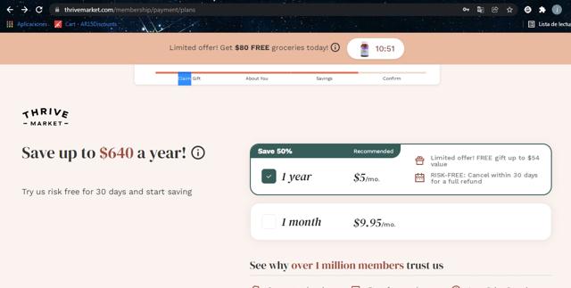 Thrive Market checkout page showing Thrive Market promo code box | Screenshot taken by SimplyCodes community member on Jan 13, 2022