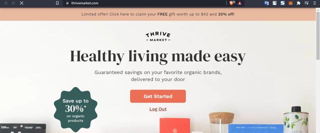 Thrive Market checkout page showing Thrive Market promo code box | Screenshot taken by SimplyCodes community member on Aug 9, 2021