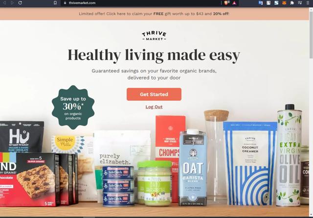 Thrive Market checkout page showing Thrive Market promo code box | Screenshot taken by SimplyCodes community member on Aug 9, 2021