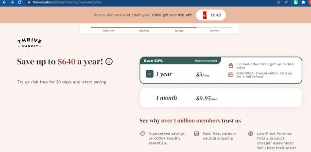 Thrive Market checkout page showing Thrive Market promo code box | Screenshot taken by SimplyCodes community member on Nov 24, 2021