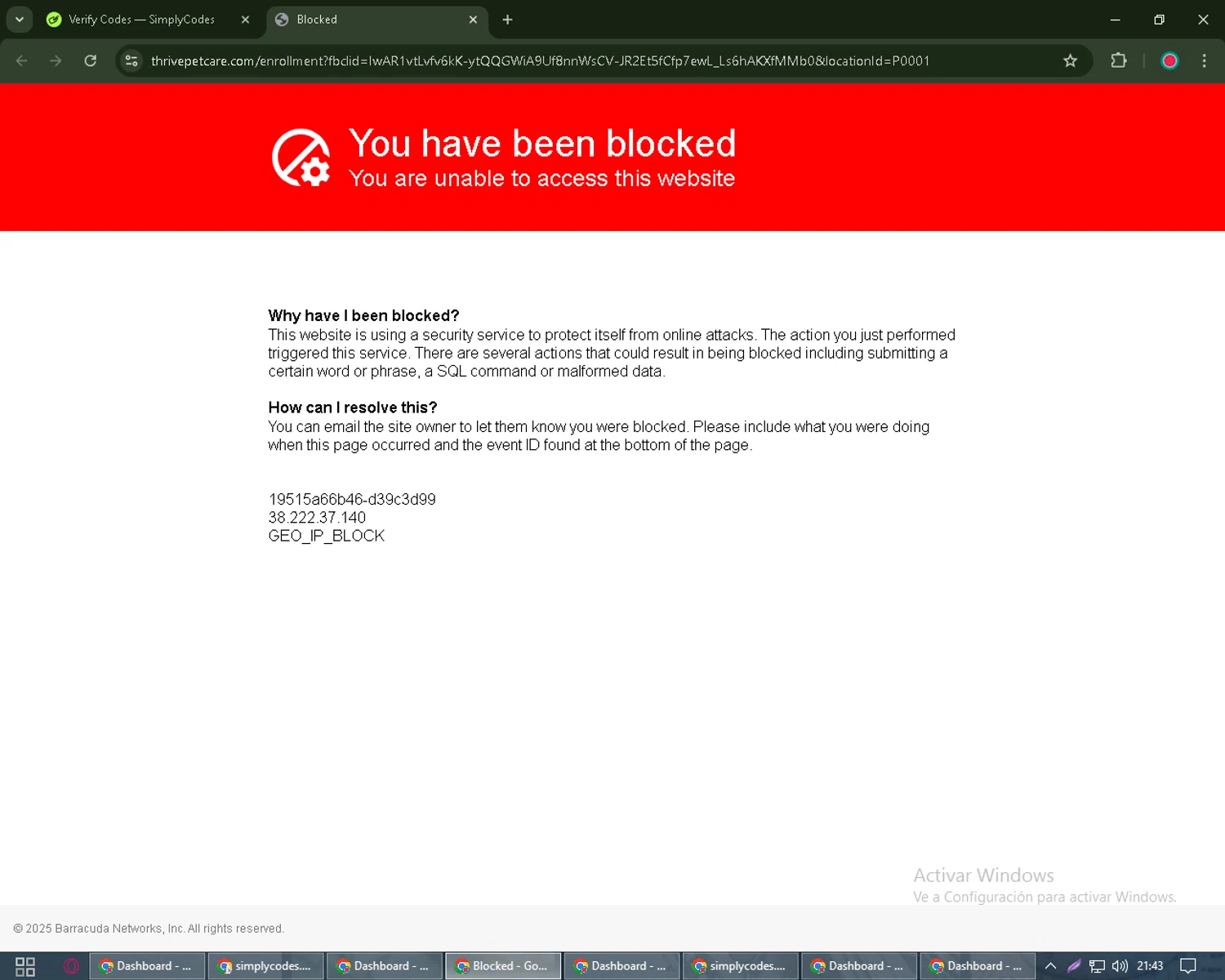 Thrive Pet Healthcare coupon code screenshot showing code GIFTSOFCARE applied at Thrive Pet Healthcare checkout page. Uploaded by SimplyCodes community member Michael_Brown on Feb 17, 2025