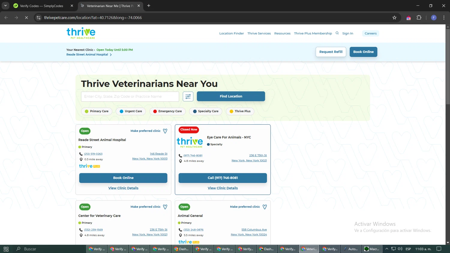 Thrive Pet Healthcare coupon code screenshot showing code FREE100 applied at Thrive Pet Healthcare checkout page. Uploaded by SimplyCodes community member ShieldLynx232 on Mar 7, 2025