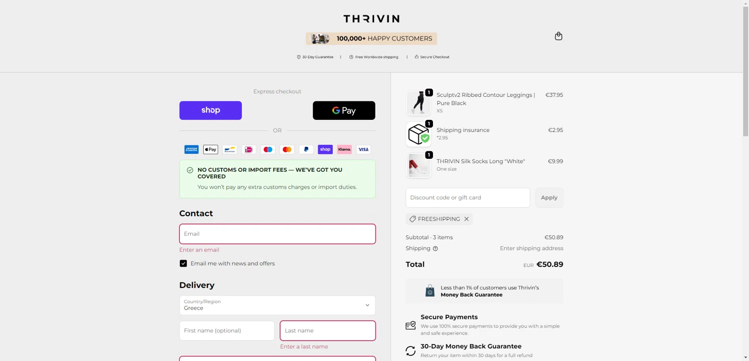 Thrivin promo code screenshot showing code FREESHIPPING applied at Thrivin checkout page. Uploaded by SimplyCodes community member CrownWhiz8114 on Oct 1, 2025