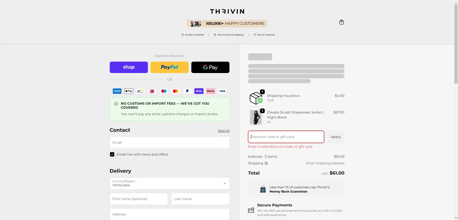 Thrivin promo code screenshot showing code Ashlen15 applied at Thrivin checkout page. Uploaded by SimplyCodes community member TreasureKnight4134 on Dec 8, 2025