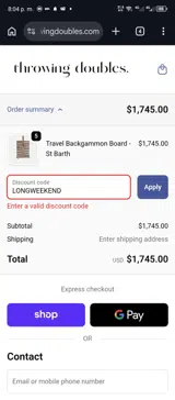 Throwing Doubles coupon verification screenshot